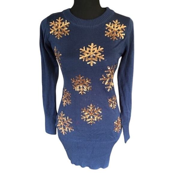 Tipsy Elves Golden Snowflake Sweater Dress, size XS NWOT - Picture 2 of 6